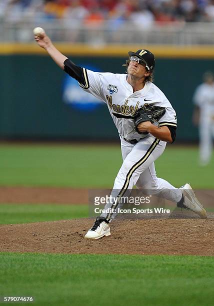 Vanderbilt's Carson Fulmer throws during the College World Series game between the Vanderbilt Commodores and the Louisville Cardinals at TD...