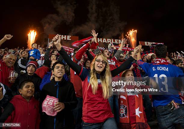 Chicago Fire fans show their support during the match against the Houston Dynamo hosted at Toyota Park in Bridgeview, IL.