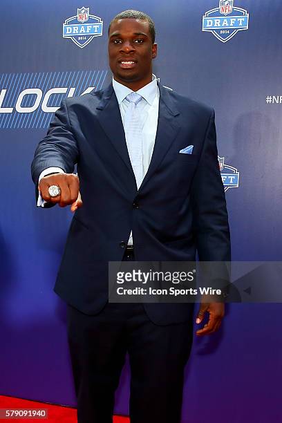 Cyrus Kouandjio on the red carpet prior to the first round at the 2014 NFL Draft. The 2104 NFL Draft was held at Radio City Music Hall in New York...
