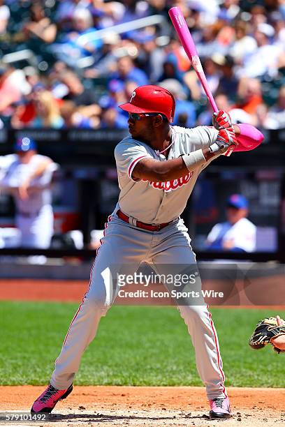 Philadelphia Phillies left fielder Domonic Brown at bat during the game between the New York Mets and the Philadelphia Phillies played at Citi Field...