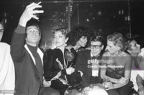 Halston, Loulou de la Falaise, Potassa, Yves St Laurent, and Nan Kempner at the Opium party at Studio 54 on September 20, 1978 in New York City.