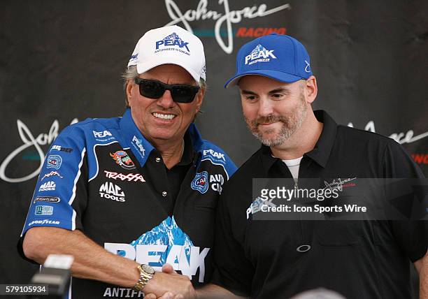 John Force Ford Mustang NHRA Funny Car and Brian Emrich announce an agreement with PEAK Antifreeze as the primary sponsor for the 2015 season during...