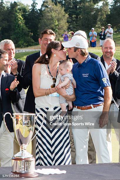 Kevin Streelman with wife Courtney and daughter Sophie after winning the Travelers Championship at TPC River Highlands in Cromwell, CT.