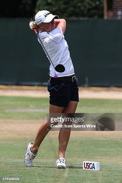 Stacy Lewis tees off during match play at the Womens U.S. Open Championship at Pinehurst No. 2 at Pinehurst Resort in Pinehurst, NC.