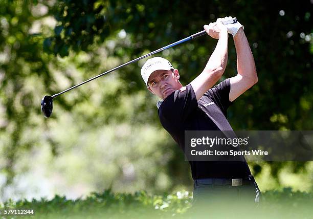 Jimmy Walker tee's off on during the first round of the HP Byron Nelson Championship played at TPC Las Colinas Four Season Resort in Irving, TX.