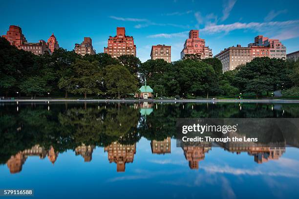 reflections at central park - upper east side di manhattan foto e immagini stock