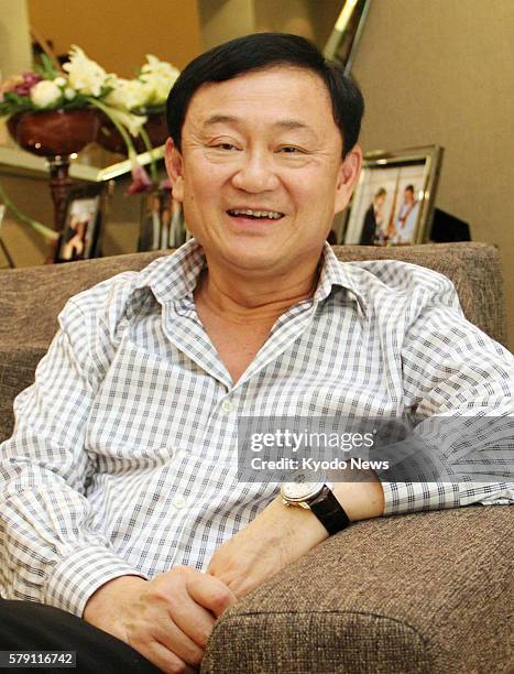 United Arab Emirates - Thailand's former Prime Minister Thaksin Shinawatra speaks in an interview with Kyodo News in Dubai, the United Arab Emirates,...
