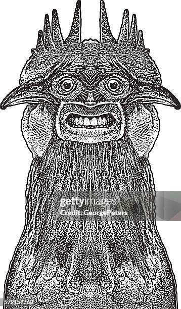 bizarre rooster creature - rooster engraving stock illustrations