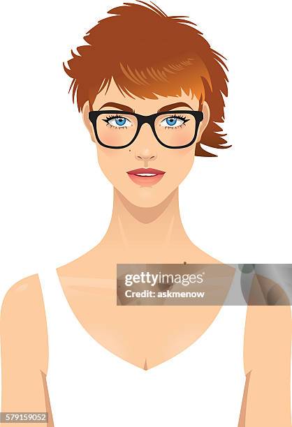 young woman's face - pixie cut stock illustrations