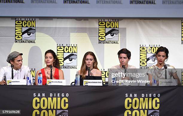 Actors Frank Dillane, Mercedes Masohn, Alycia Debnam Carey, Lorenzo James Henrie, and Danay García attend AMC's "Fear The Walking Dead" Panel during...