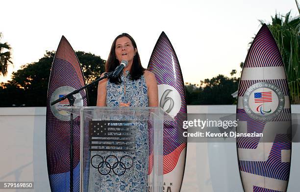 S CMO Lisa Baird speaks during the Toast to Team USA Send Off presented by Bridgestone event at The Paley Center for Media on July 22, 2016 in Los...