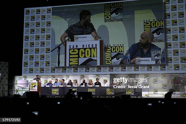 Moderator Chris Hardwick, writer/producers Dave Erickson and Robert Kirkman, producer David Alpert, producer/director Greg Nicotero, producer Gale...