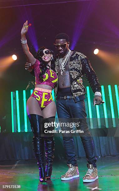 Keyshia Ka'oir and Gucci Mane on stage at Gucci and Friends Homecoming Concert at Fox Theatre on July 22, 2016 in Atlanta, Georgia.