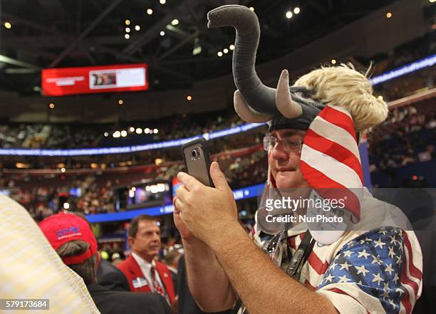 Man wears an elephant hat during the Republican National Convention at Quicken Loans Arena in Cleveland, Ohio, United States on July 21, 2016.