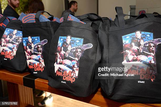 Evil Dead tote bags as seen at the "American Gods" autograph signing during Comic-Con International at San Diego Convention Center on July 22, 2016...