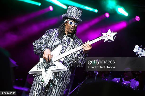 Bassist Bootsy Collins performs at PNC Music Pavilion on July 22, 2016 in Charlotte, North Carolina.
