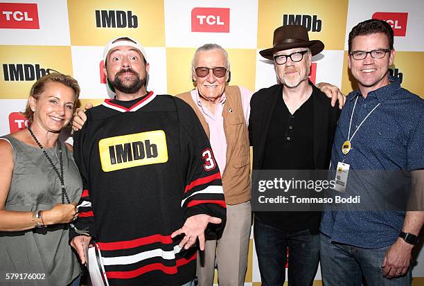 Actress Gabrielle Carteris, host Kevin Smith, writer Stan Lee, producer Adam Savage and COO of IMDb Rob Grady attend the IMDb Yacht Party, Presented...