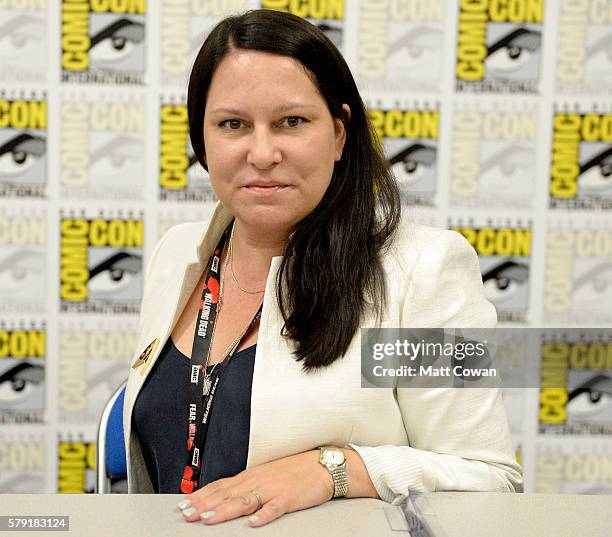 Screenwriter Elizabeth Trojian speaks onstage at the "Science, Smithsonian & Star Trek" panel discussion at Marriott Marquis & Marina on July 22,...