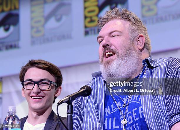 Actors Isaac Hempstead Wright and Kristian Nairn attend the "Game Of Thrones" panel during Comic-Con International 2016 at San Diego Convention...