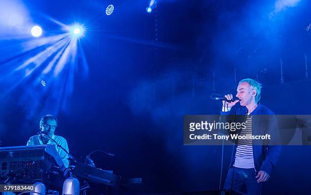 Macclesfield, ENGLAND Rick Smith and Karl Hyde of Underworld at Jodrell Bank on July 22, 2016 in Macclesfield, England.