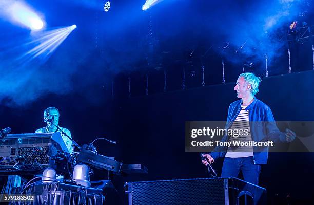 Macclesfield, ENGLAND Rick Smith anf Karl Hyde of Underworld at Jodrell Bank on July 22, 2016 in Macclesfield, England.