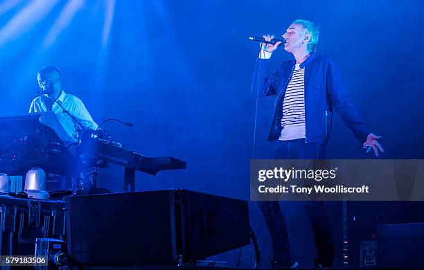 Macclesfield, ENGLAND Rick Smith and Karl Hyde of Underworld at Jodrell Bank on July 22, 2016 in Macclesfield, England.