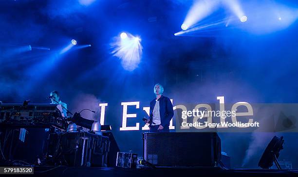 Macclesfield, ENGLAND Rick Smith and Karl Hyde of Underworld at Jodrell Bank on July 22, 2016 in Macclesfield, England.