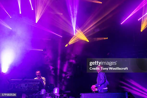 Macclesfield, ENGLAND Rick Smith and Karl Hyde of Underworld at Jodrell Bank on July 22, 2016 in Macclesfield, England.