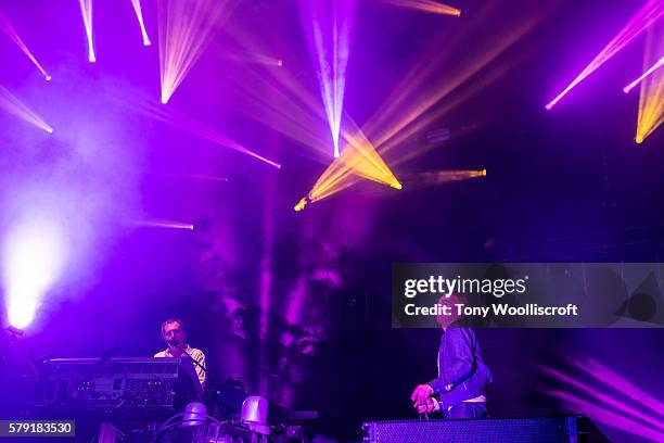 Macclesfield, ENGLAND Rick Smith and Karl Hyde of Underworld at Jodrell Bank on July 22, 2016 in Macclesfield, England.