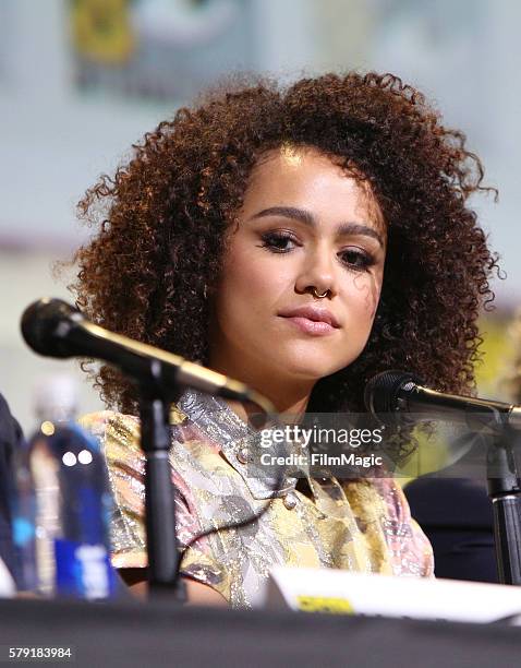 Actress Nathalie Emmanuel attends the "Game of Thrones" panel during Comic-Con International 2016 at San Diego Convention Center on July 22, 2016 in...