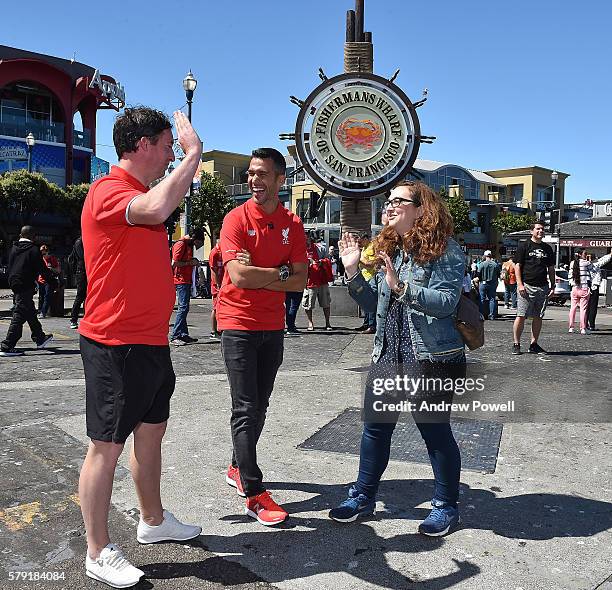 Robbie Fowler and Luis Garcia ambassadors of Liverpool during a visit to Fishermans Wharf on July 22, 2016 in San Francisco, California.