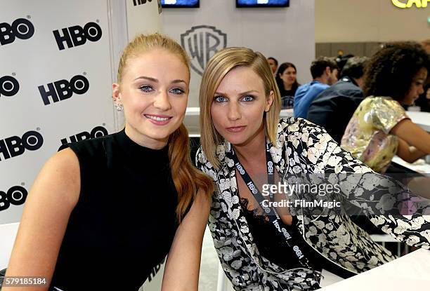 Actresses Sophie Turner and Faye Marsay attend the "Game of Thrones" autograph signing during Comic-Con International 2016 at San Diego Convention...