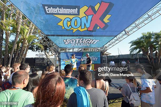 Comedians Blake Anderson and Anders Holm DJ onstage during Entertainment Weekly Con-X at Embarcadero Marina Park North on July 22, 2016 in San Diego,...