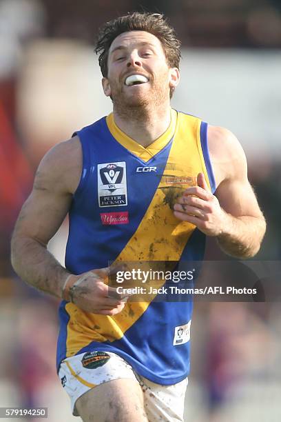 Cameron Lockwood of Williamstown reacts during the round 16 VFL match between Port Melbourne and Williamstown at North Port Oval on July 23, 2016 in...