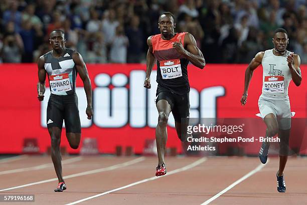 Usain Bolt of Jamaica in the mens 200m during day one of the Muller Anniversary Games at The Stadium - Queen Elizabeth Olympic Park on July 22, 2016...