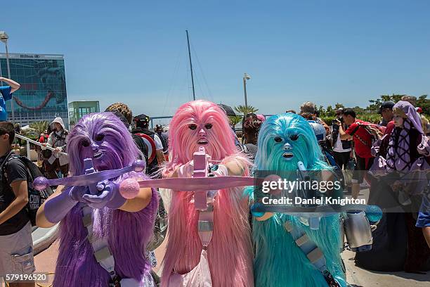 Fans dressed in Star Wars themed costumes gather for a group photo at Comic-Con International 2016 - Day 2 on July 22, 2016 in San Diego, California.