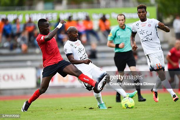 Joseph Lopy of Clermont and Souleymane Camara of Montpellier during the Pre season friendly match between Montpellier Herault Sc and Clermont Foot on...