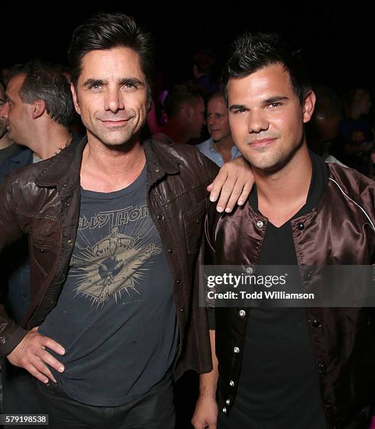 John Stamos and Taylor Lautner attend the Comic-Con International 2016 - 20th Century Fox Party at Andaz Hotel on July 22, 2016 in San Diego,...