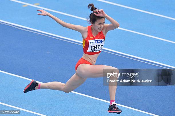 Ting Chen from China competes in women's triple jump during the IAAF World U20 Championships at the Zawisza Stadium on July 23, 2016 in Bydgoszcz,...