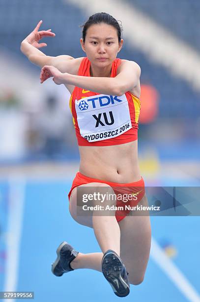 Ting Xu from China competes in women's triple jump during the IAAF World U20 Championships at the Zawisza Stadium on July 23, 2016 in Bydgoszcz,...