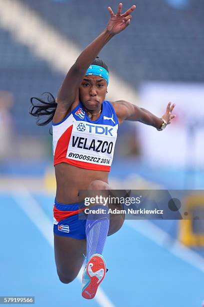 Davisleidis L. Velazco competes in women's triple jump during the IAAF World U20 Championships at the Zawisza Stadium on July 23, 2016 in Bydgoszcz,...