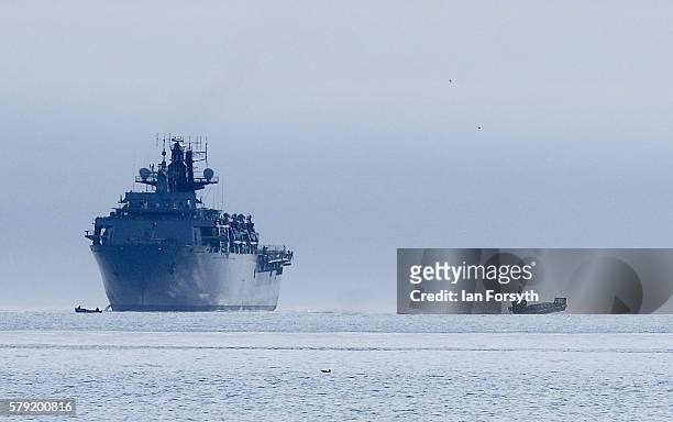 Bulwark is anchored off the shore ahead of the 28th Sunderland International Air show on July 23, 2016 in Sunderland, England. Held over three days...