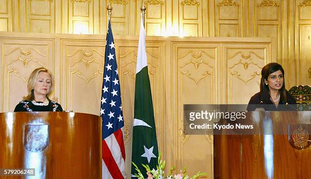 Pakistan - U.S. Secretary of State Hillary Clinton and Pakistani Foreign Minister Hina Rabbani Khar hold a joint press conference in Islamabad on...