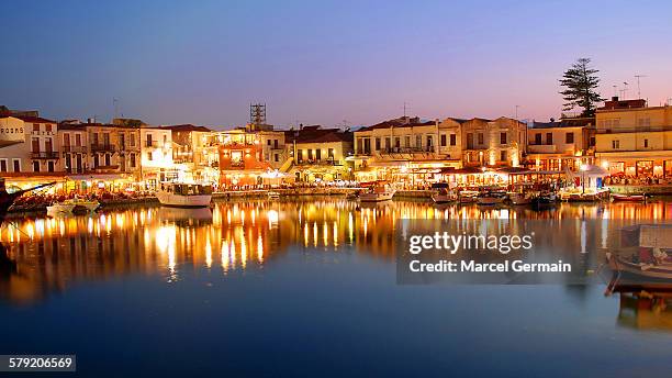 old harbor, rethymno, crete (greece) - rethymnon town stock-fotos und bilder