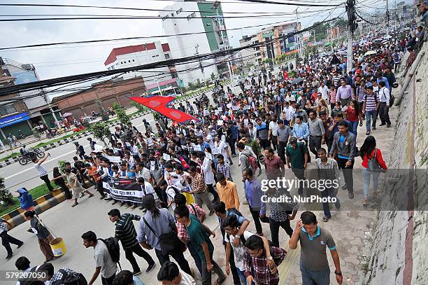 Thousands of Nepalese people demonstrate Solidarity to support Prof. Dr. Govinda KC at Kathmandu, Nepal on July 23, 2016. Nepalese people displays...