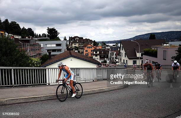 Nicola Spirig of Switzerland competes during the bike section of the 5150 triathlon on July 23, 2016 in Zurich, Switzerland.