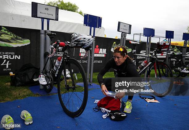 Nicola Spirig of Switzerland prepares for the 5150 triathlon on July 23, 2016 in Zurich, Switzerland.