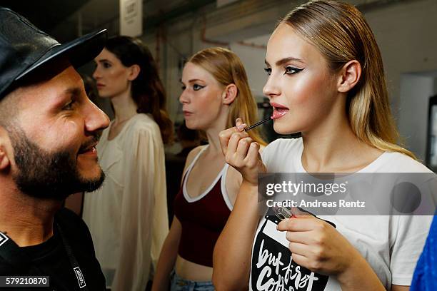 Model is seen backstage ahead of the 3D Fashion Presented By Lexus show during Platform Fashion July 2016 at Areal Boehler on July 23, 2016 in...