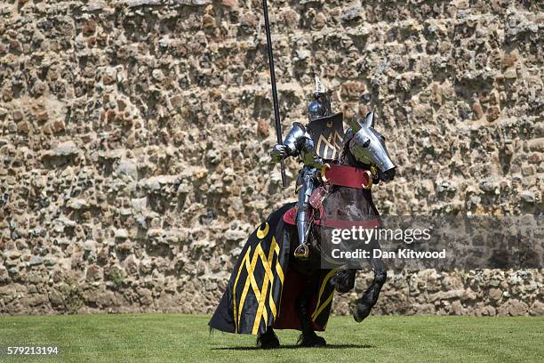 Jousting re-enactment takes place at Framlingham Castle on July 23, 2016 in Framlingham, England. English Heritage have launched a petition calling...