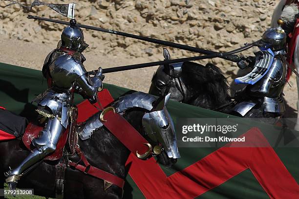 Jousting re-enactment takes place at Framlingham Castle on July 23, 2016 in Framlingham, England. English Heritage have launched a petition calling...